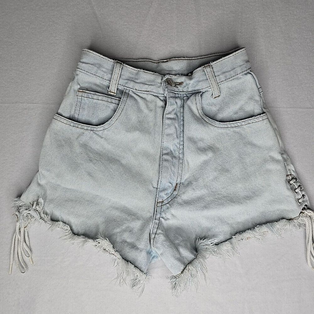 Vintage PATTY Denim‎ Shorts Size SMALL High Rise cut Off Tie Side USA MADE